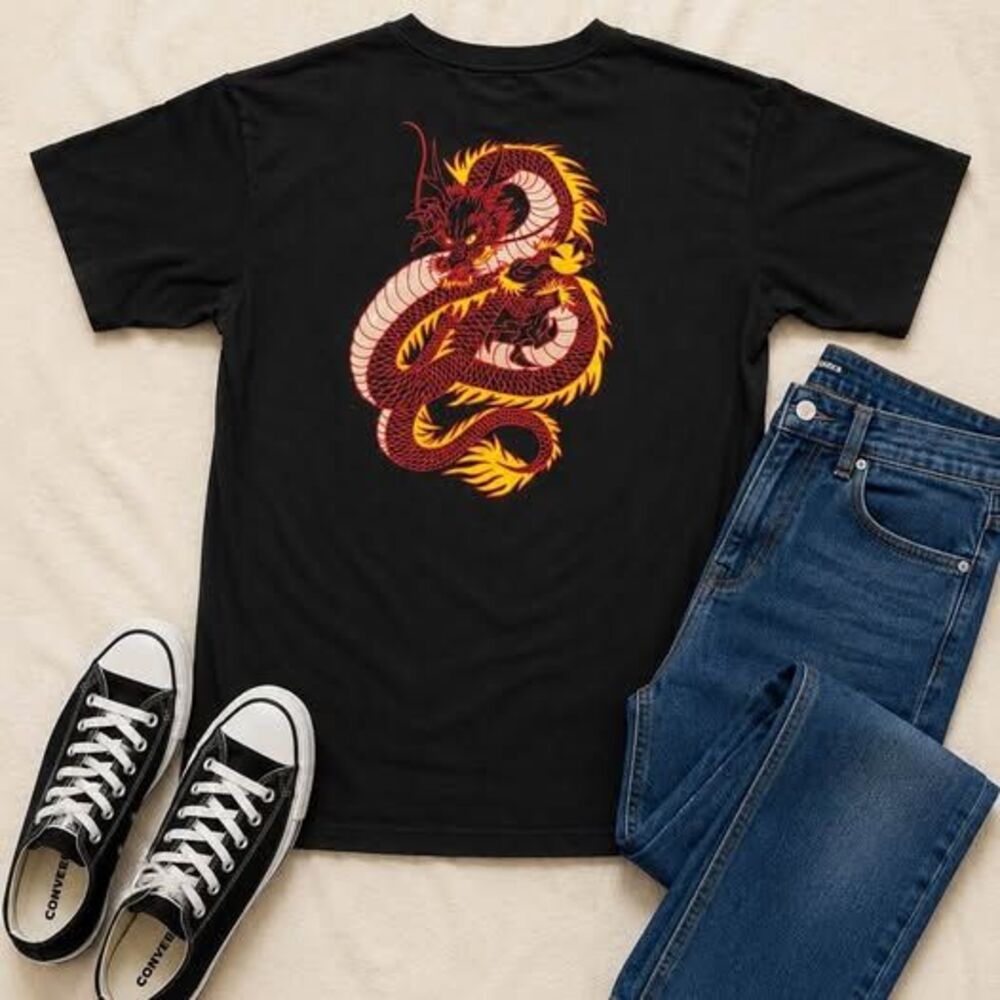 Black Dragon Graphic Tee Large Double Sided Y2K Streetwear Shirt